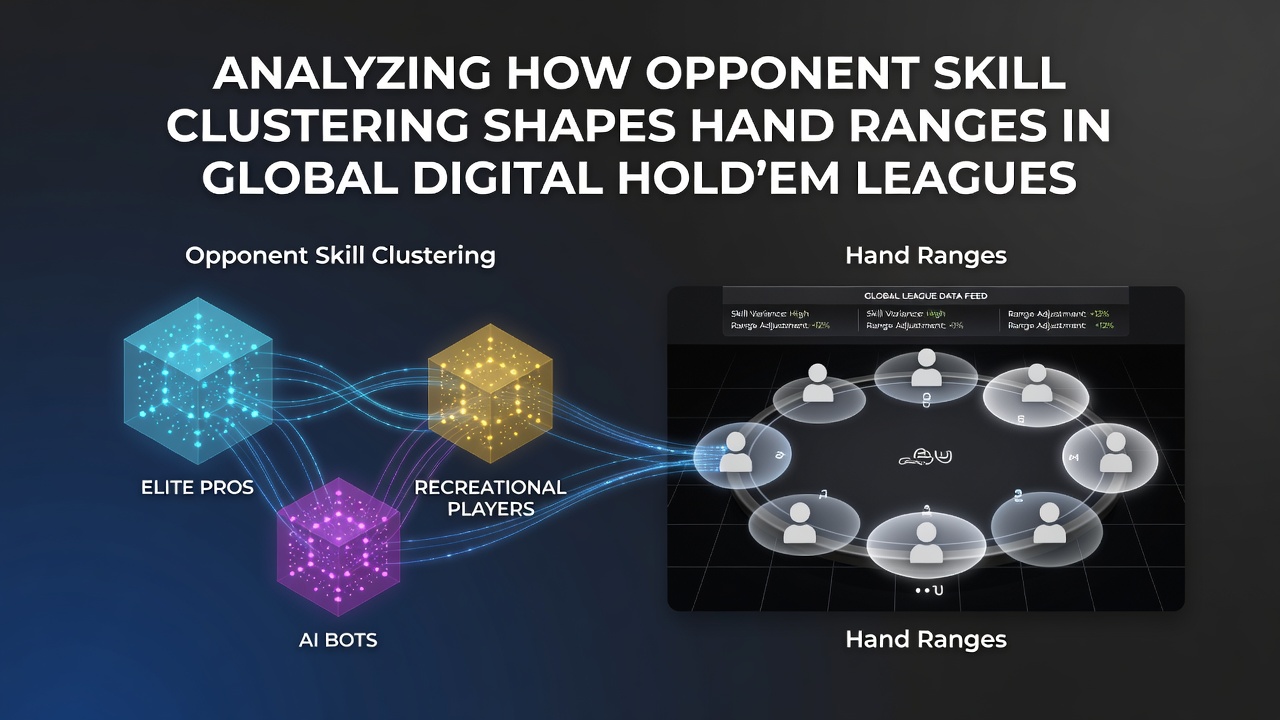 Global digital Hold'em league interface showing player skill distribution clusters and hand range adjustments