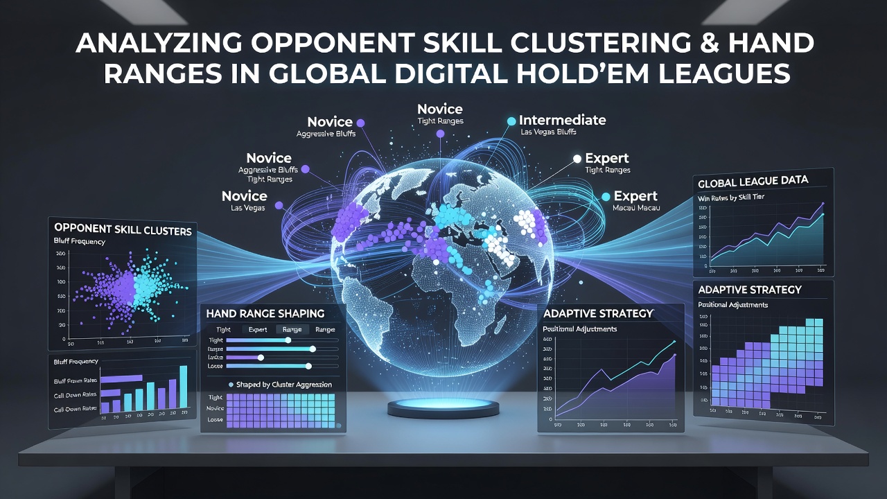 Heatmap visualization of hand range tightening and widening based on opponent skill clusters in online poker leagues