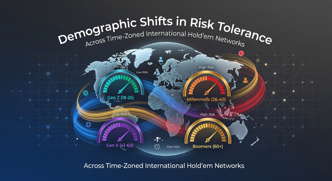 Global map overlay showing poker player demographics and risk tolerance patterns across international time zones