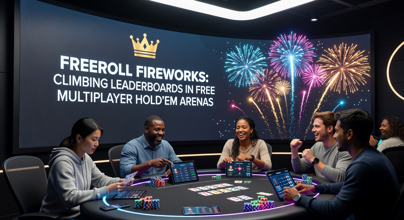 Close-up of a leaderboard display showing top players' chip stacks and rankings in a heated freeroll arena