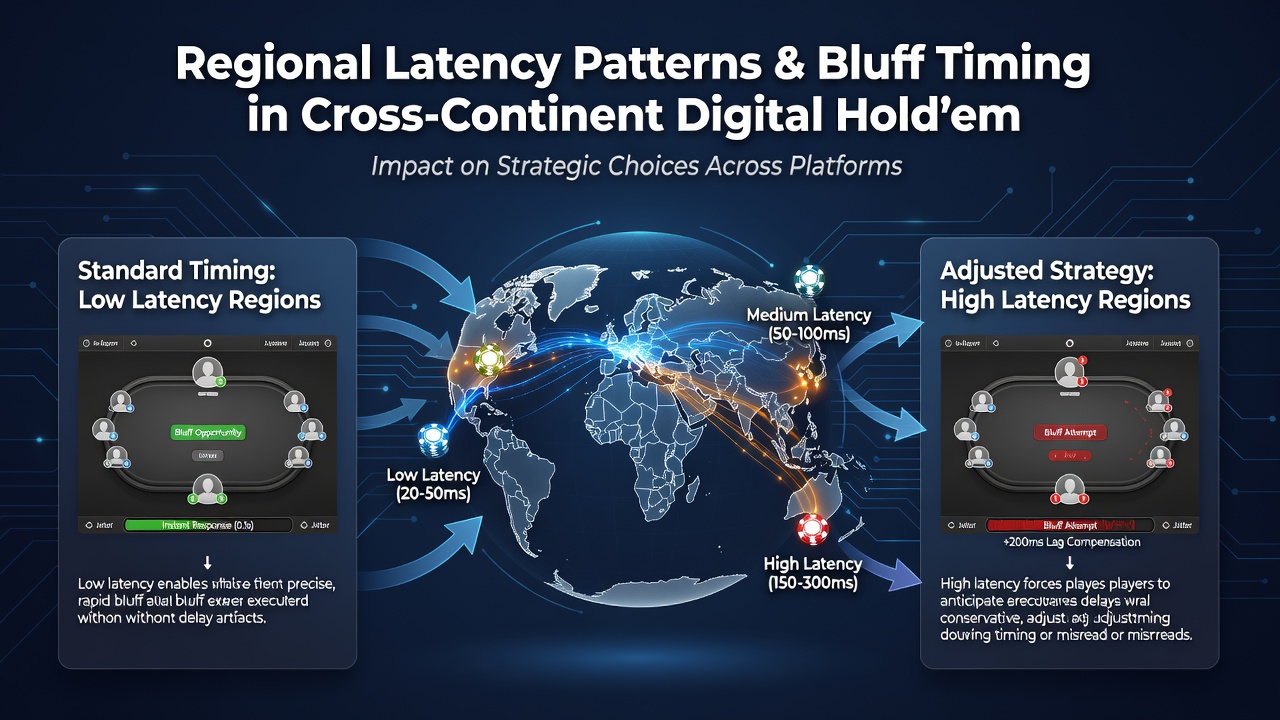 Graph illustrating bluff frequency changes correlated with average ping times across international Hold'em sessions