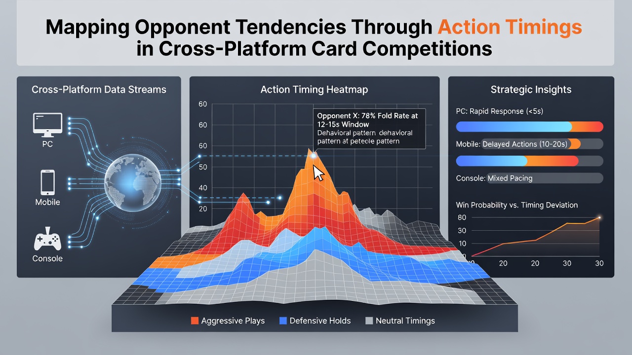 Split-screen comparison of timing heatmaps from mobile versus desktop poker sessions with overlaid statistical markers