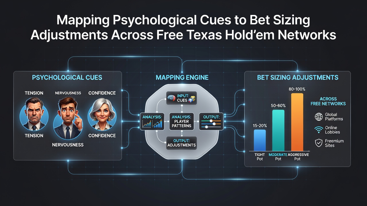 Players adjusting bet sizes in response to psychological cues during free Texas Hold'em sessions on networked platforms