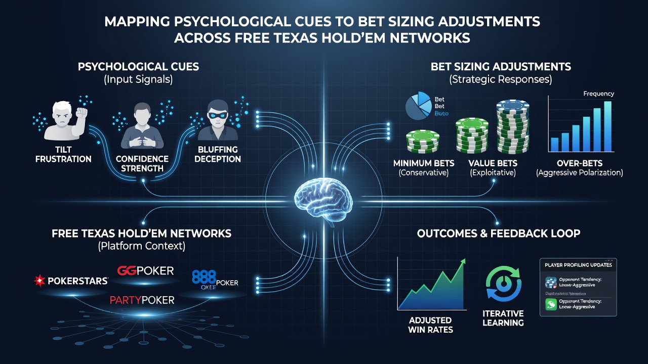 Detailed view of bet sizing interfaces and cue indicators in free multiplayer Hold'em environments