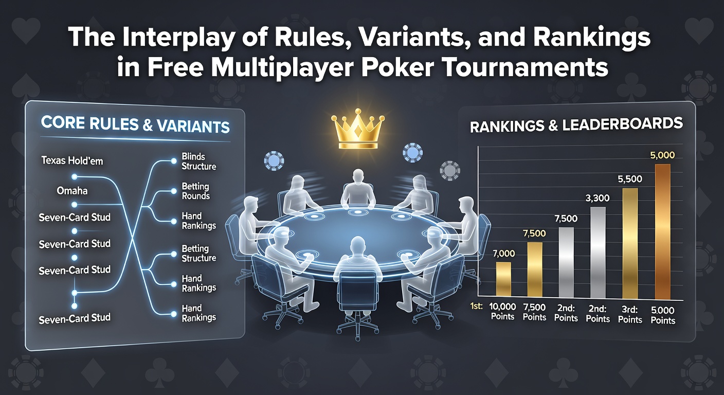 Players engaged at virtual poker tables during a free multiplayer tournament with leaderboards visible on screen