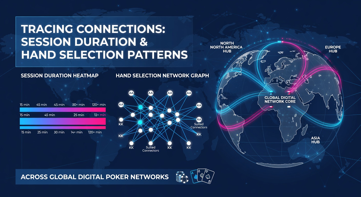 Global digital poker networks displaying session analytics and hand selection data across international servers