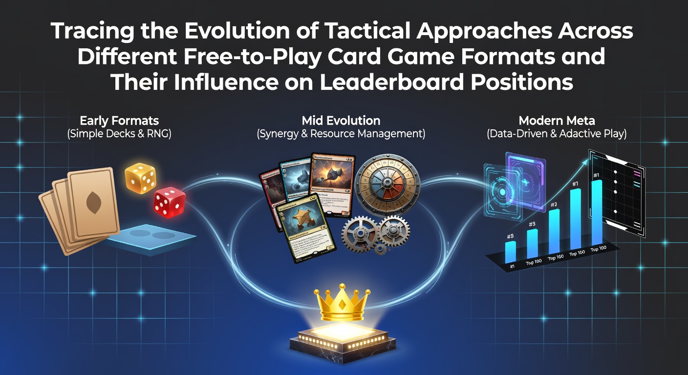 Evolution of tactical approaches in free-to-play card games shown through digital interfaces and leaderboard displays