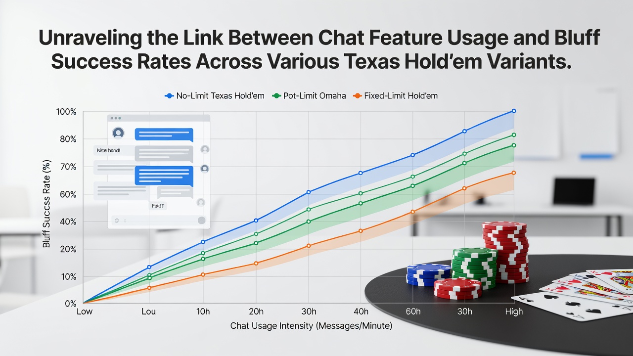 Data visualization charts comparing bluff success percentages across chat usage levels in different Hold'em variants